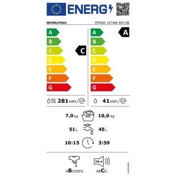 Whirlpool FFWDD 107448 BSV EE Πλυντήριο-Στεγνωτήριο Ρούχων 10kg/7kg Ατμού 1400 Στροφές